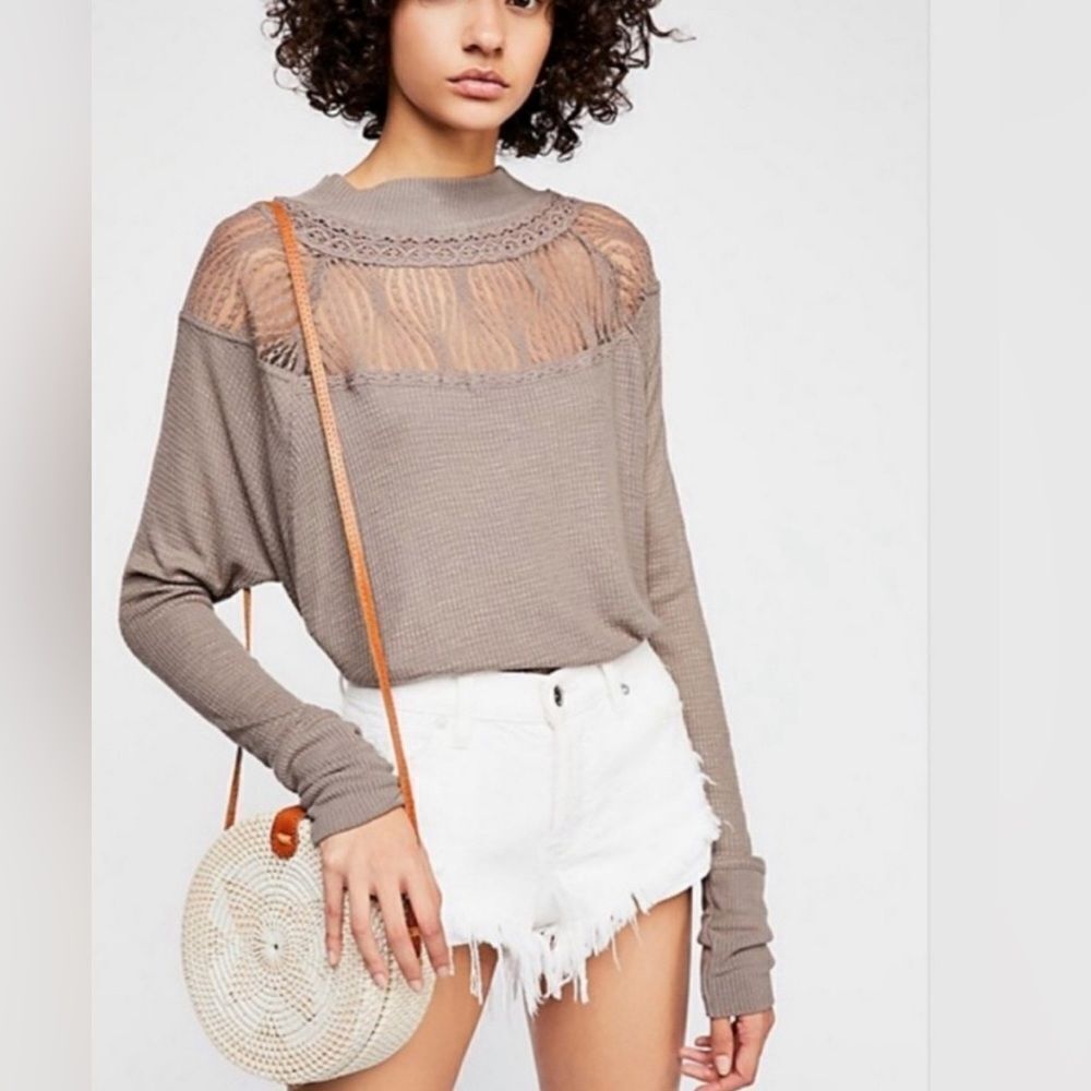 Free people spring valley long sleeve top brown tan